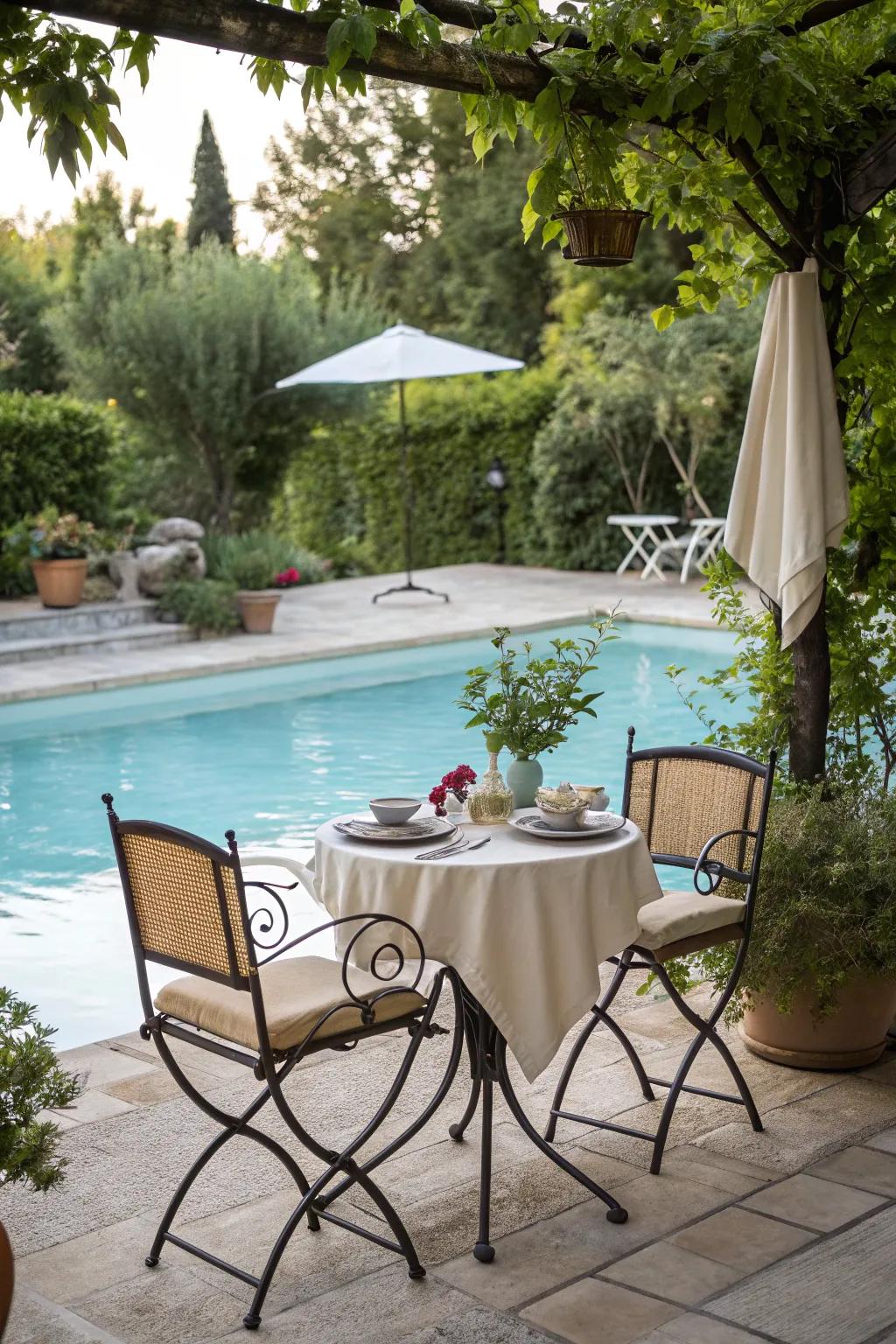 A bistro nook is perfect for intimate, relaxed moments by the pool.