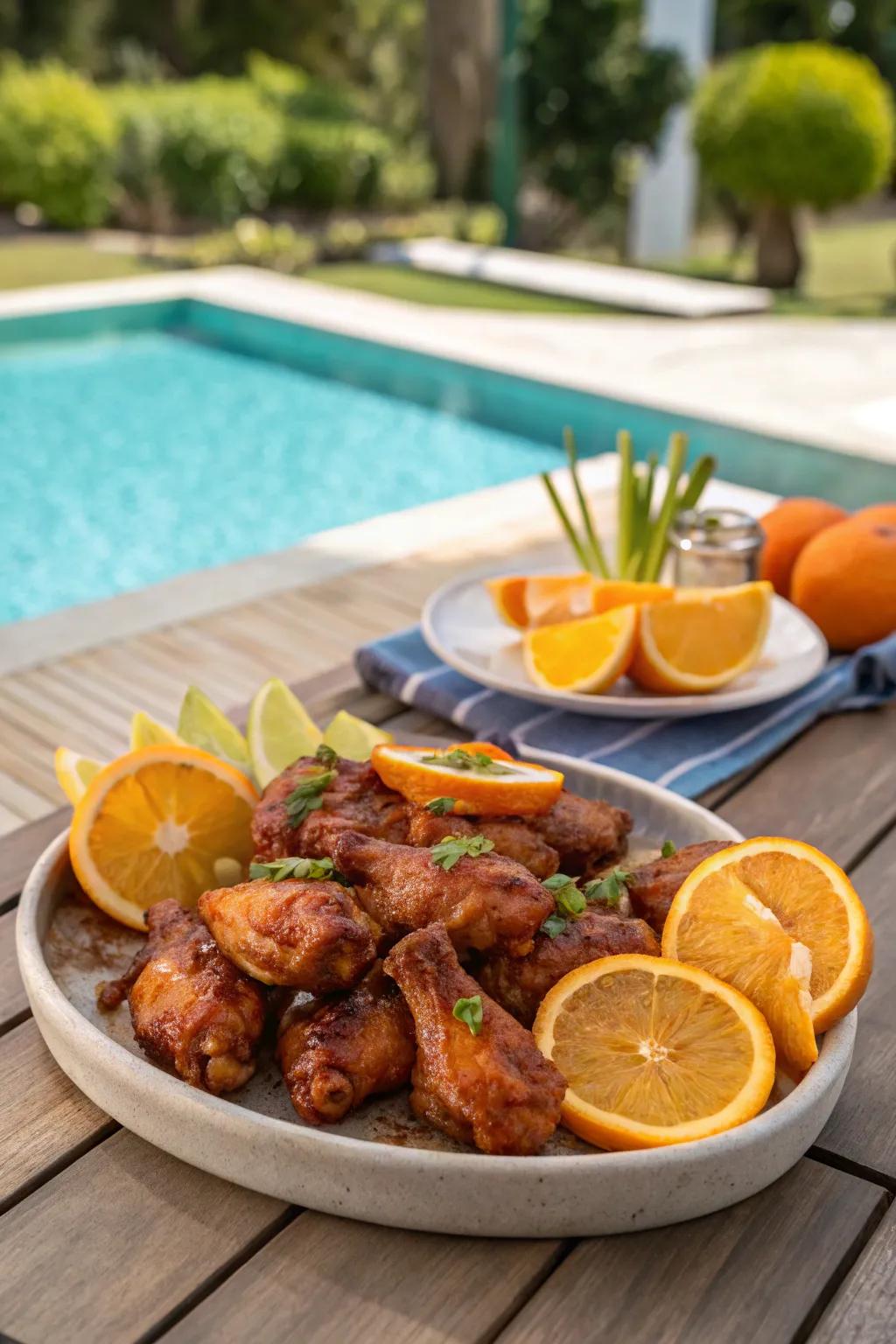 Spice up your meal with citrus-glazed chicken wings.