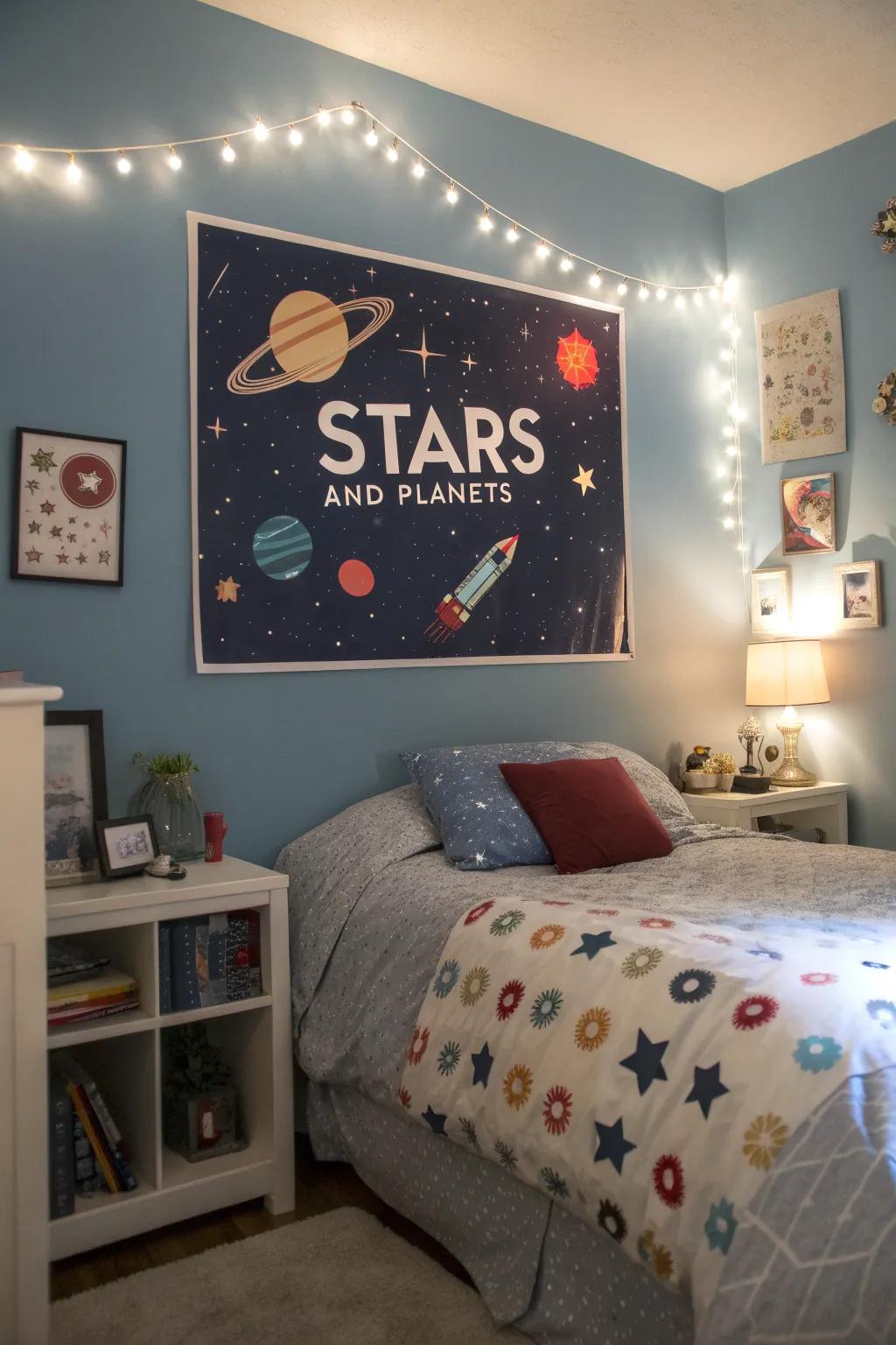 A celestial name poster creating a magical bedtime atmosphere.