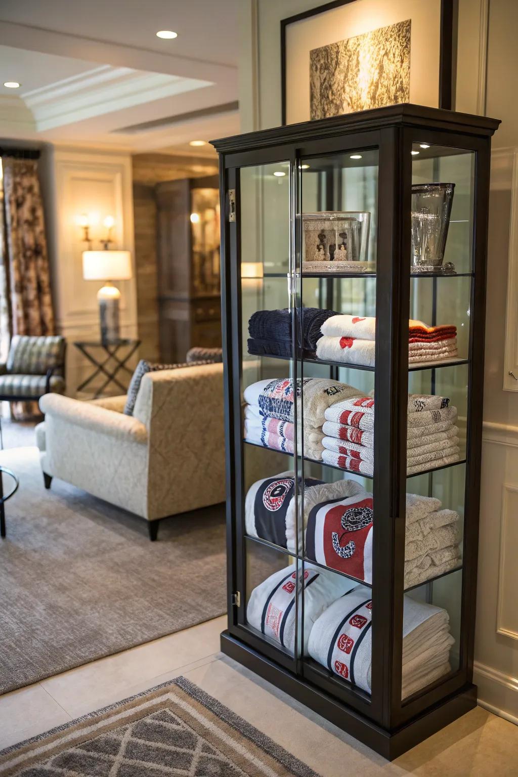 Keep your rally towels dust-free in a glass cabinet.