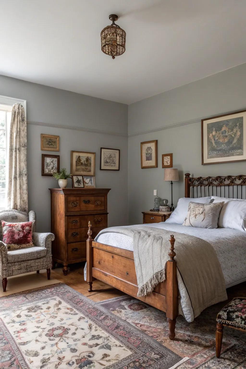 Vintage touches add character to a Revere Pewter bedroom.