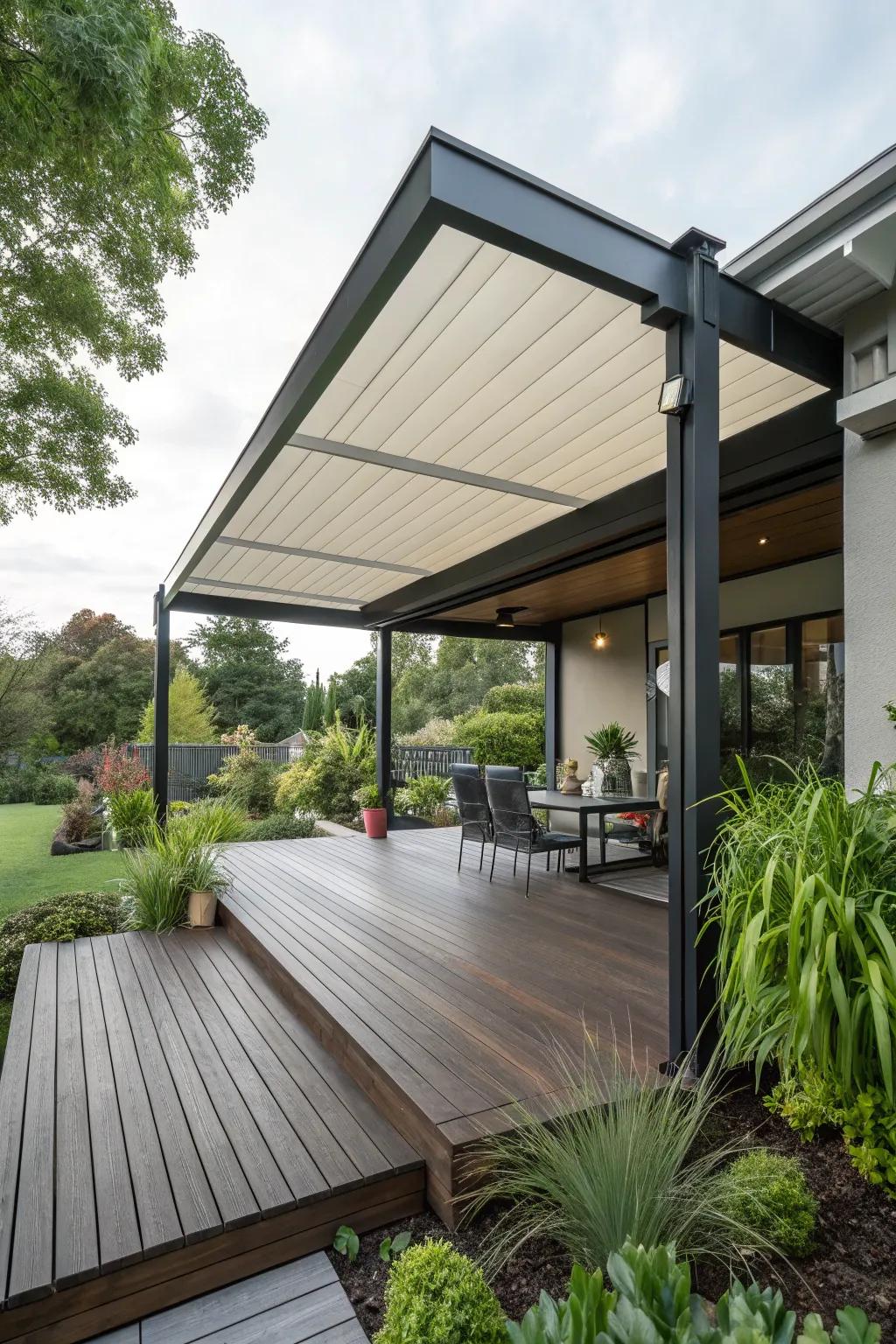 Custom overhangs deliver tailored shade solutions.