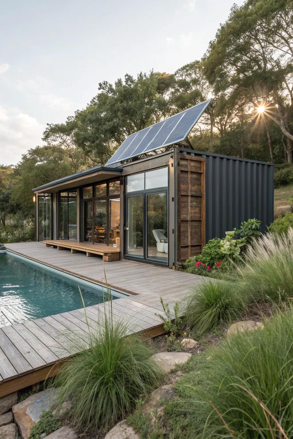 Go green with an eco-conscious shipping container pool house.