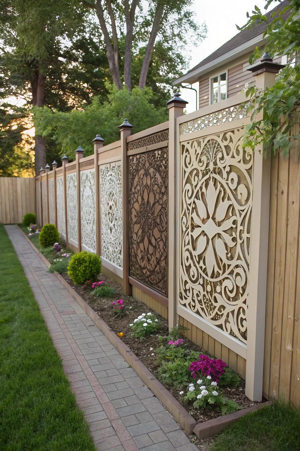 Decorative panels bring style and visual intrigue to plain fences.