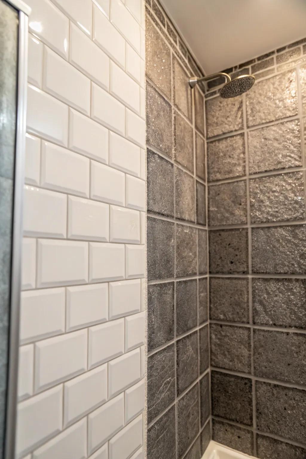 Contrasting textures create visual excitement in compact showers.