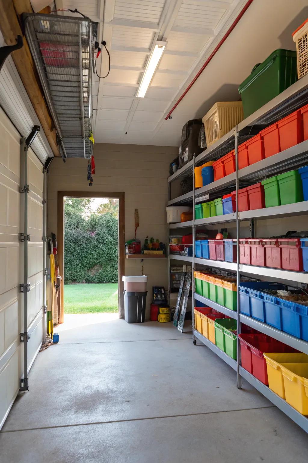 Overhead storage is a clever way to utilize vertical space in your garage.