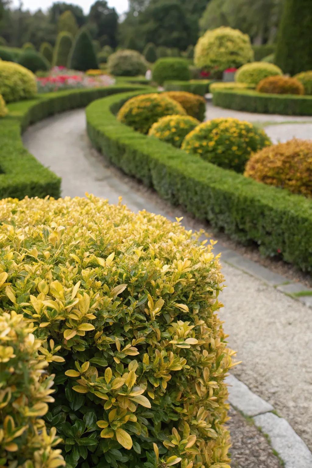 Colorful foliage hedges adding year-round vibrancy.