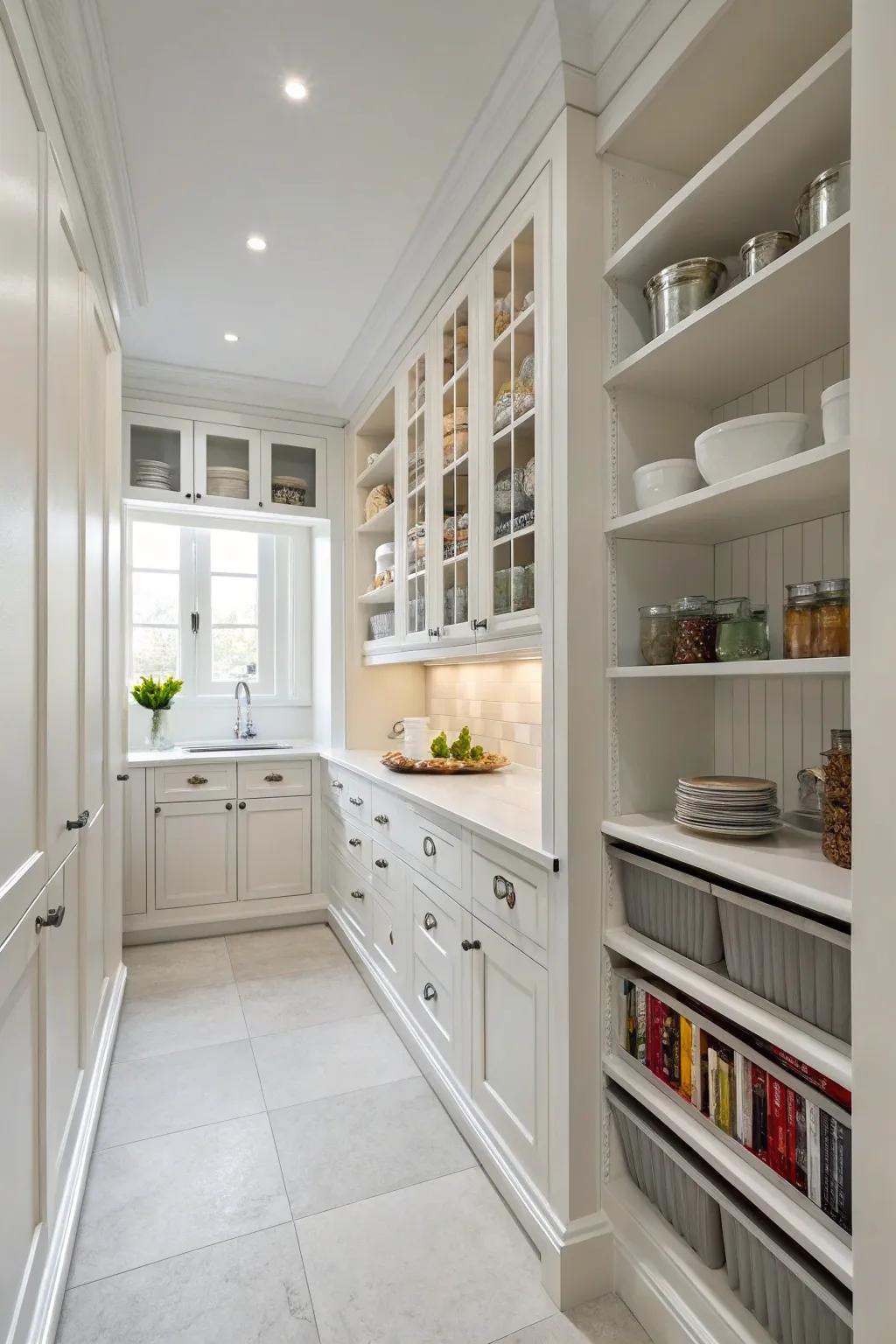 Vertical storage maximizes space in a small kitchen.