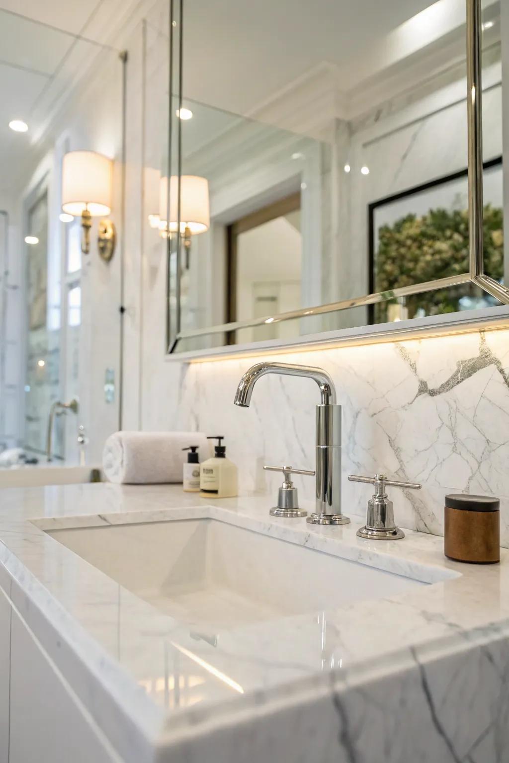 Stone backsplashes are both pretty and useful.