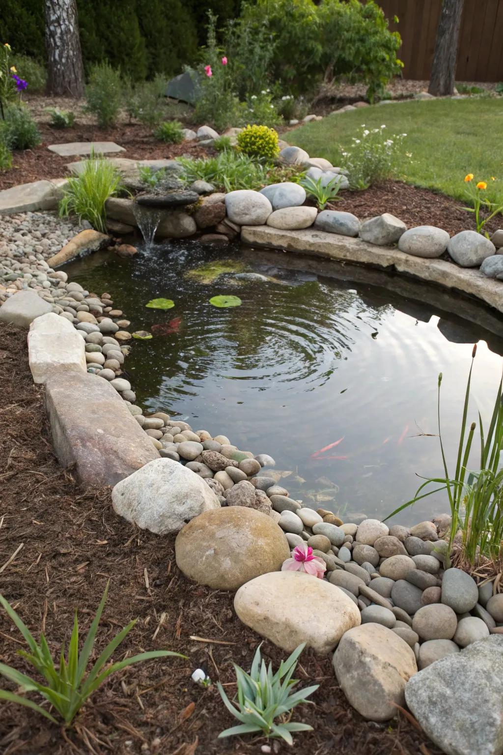 Frame your pond beautifully with stones and mulch.