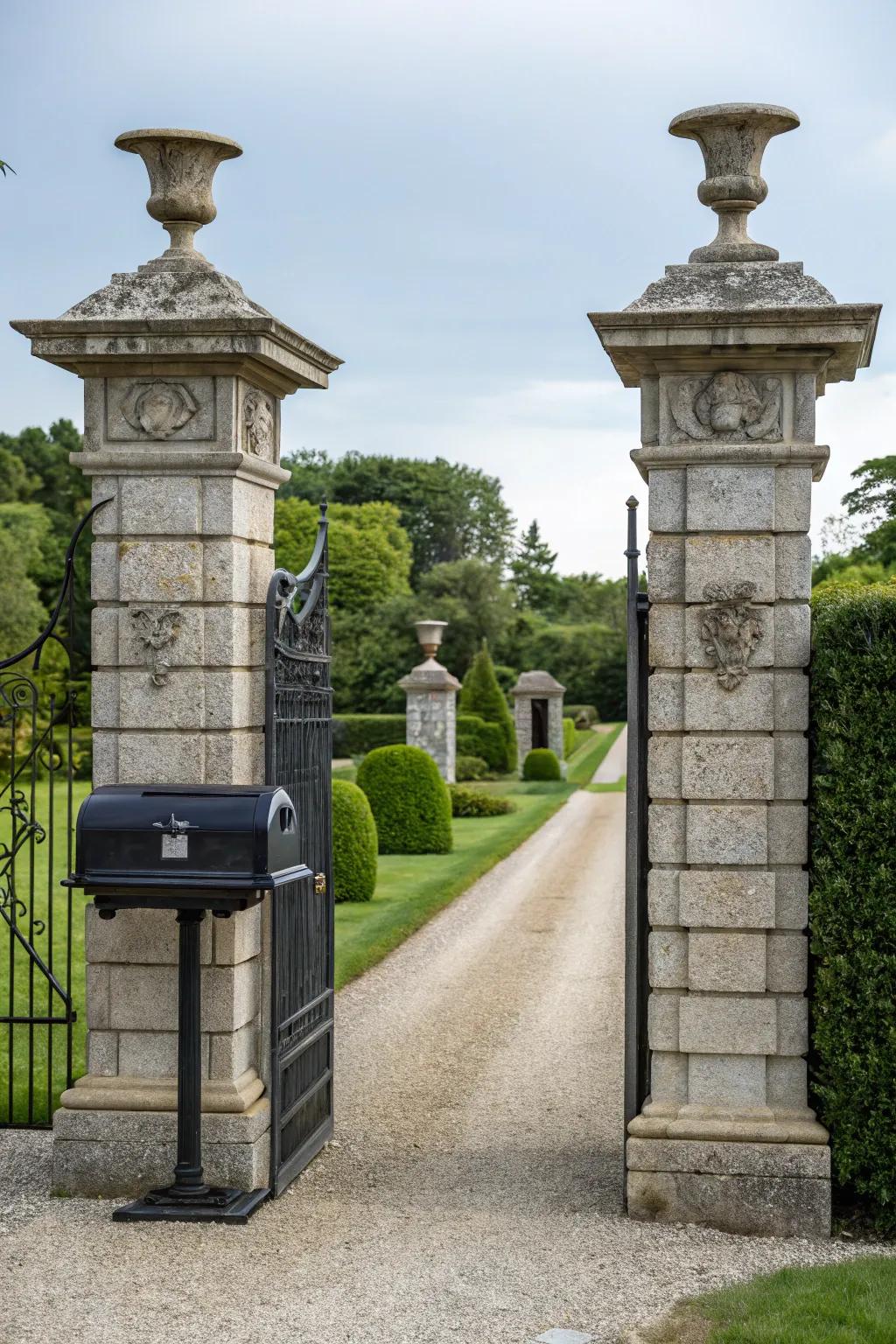 Symmetrical stone pillars add a touch of grandeur.