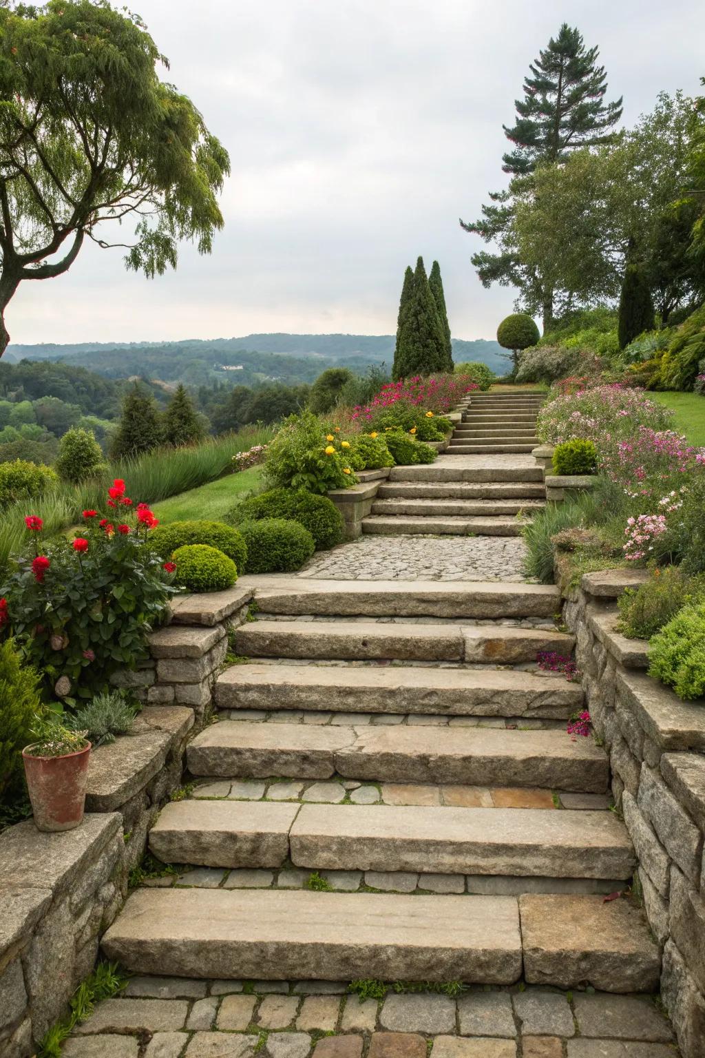 Elevated stone steps bring depth and dimension to your garden.