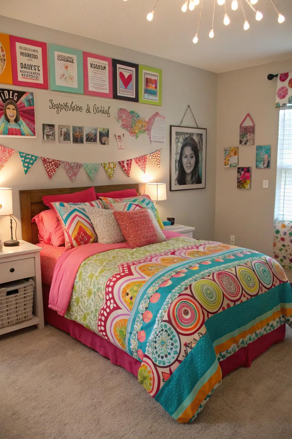 Colorful bedding adds vibrancy and reflects personal style in a teen girl's room.