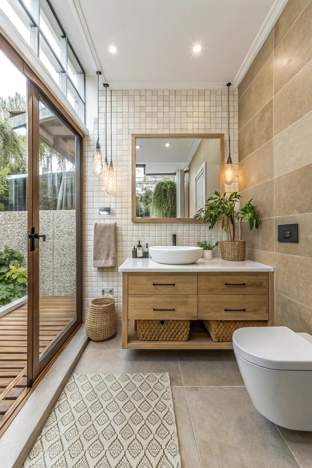 Embrace eco-friendly chic with sustainable tiles.