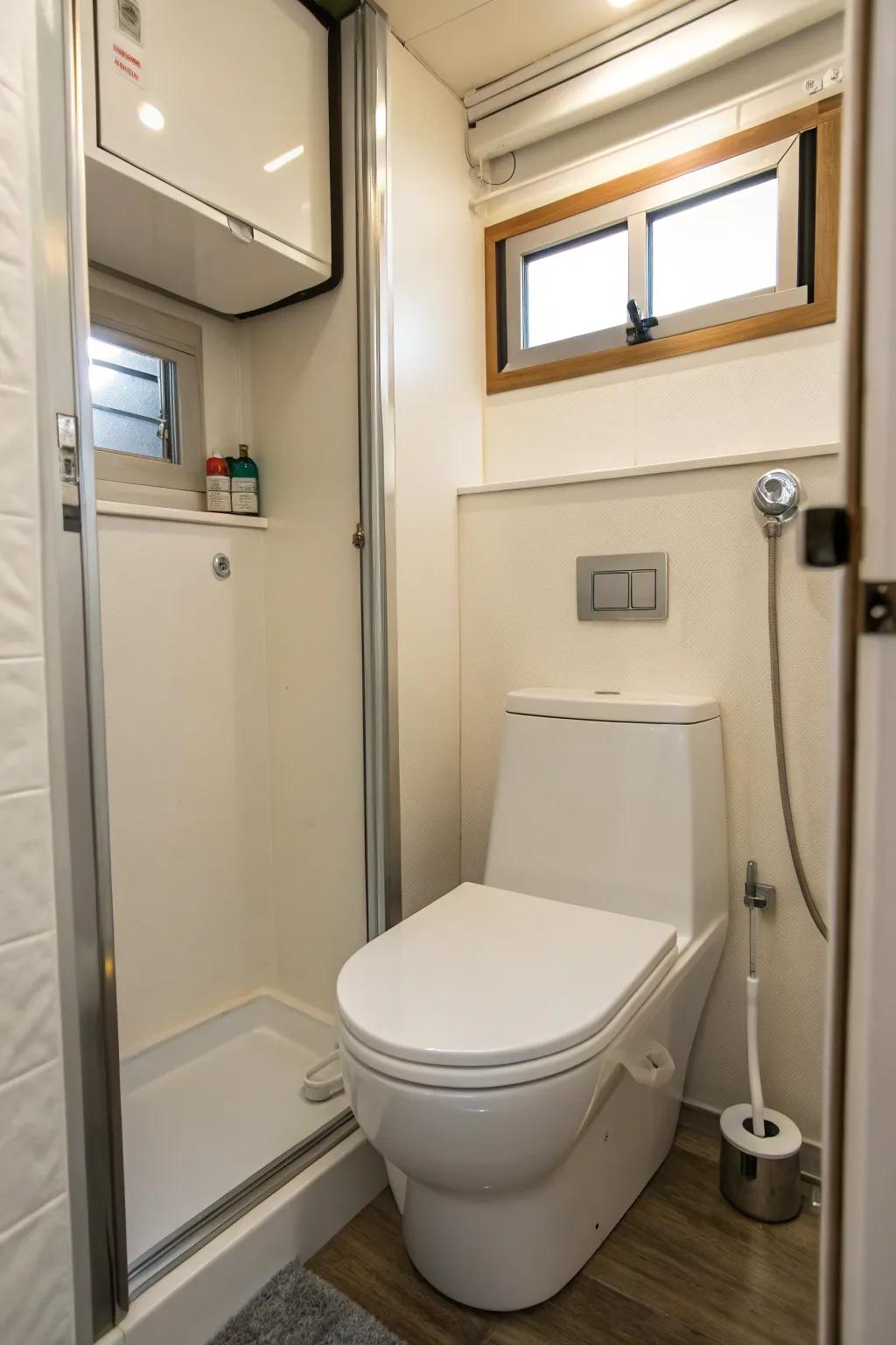 Innovative dual-function shower-toilet maximizing tiny bathroom space