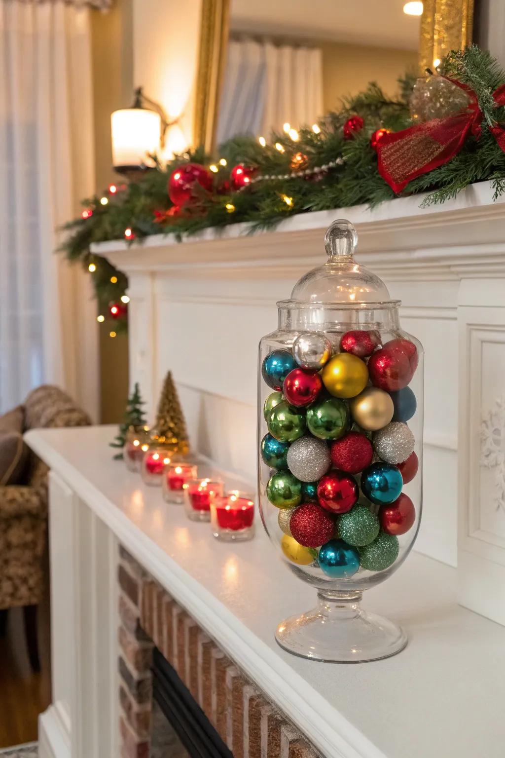 Celebrate the season with ornaments as vase fillers.