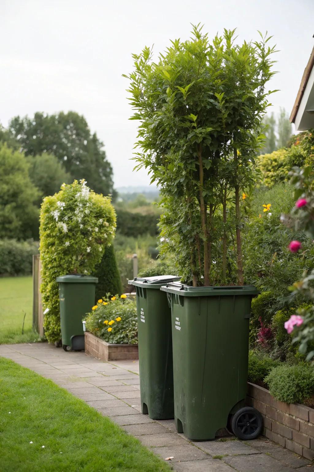 Create a natural screen with tall potted plants.