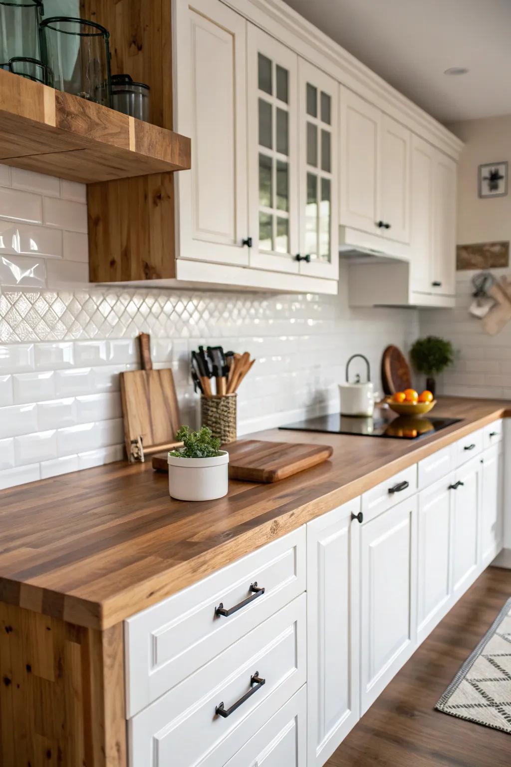 A kitchen design that plays with different wood tones for added depth.