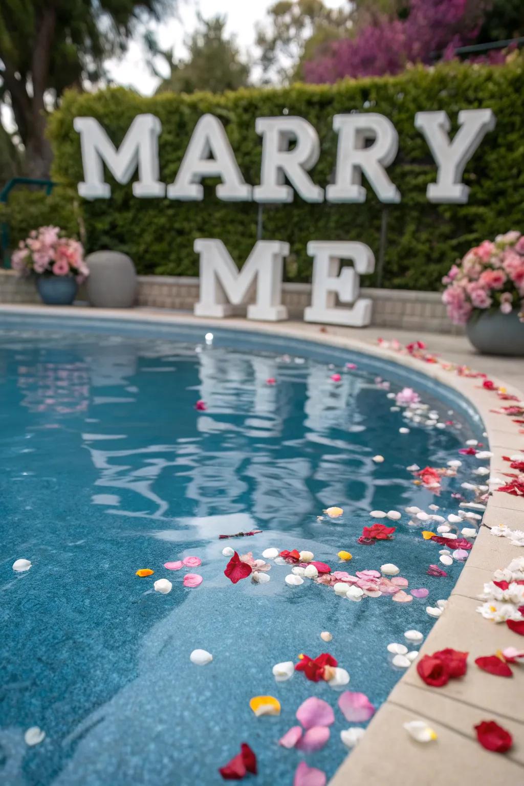 Floating letters add a unique touch to poolside proposals.