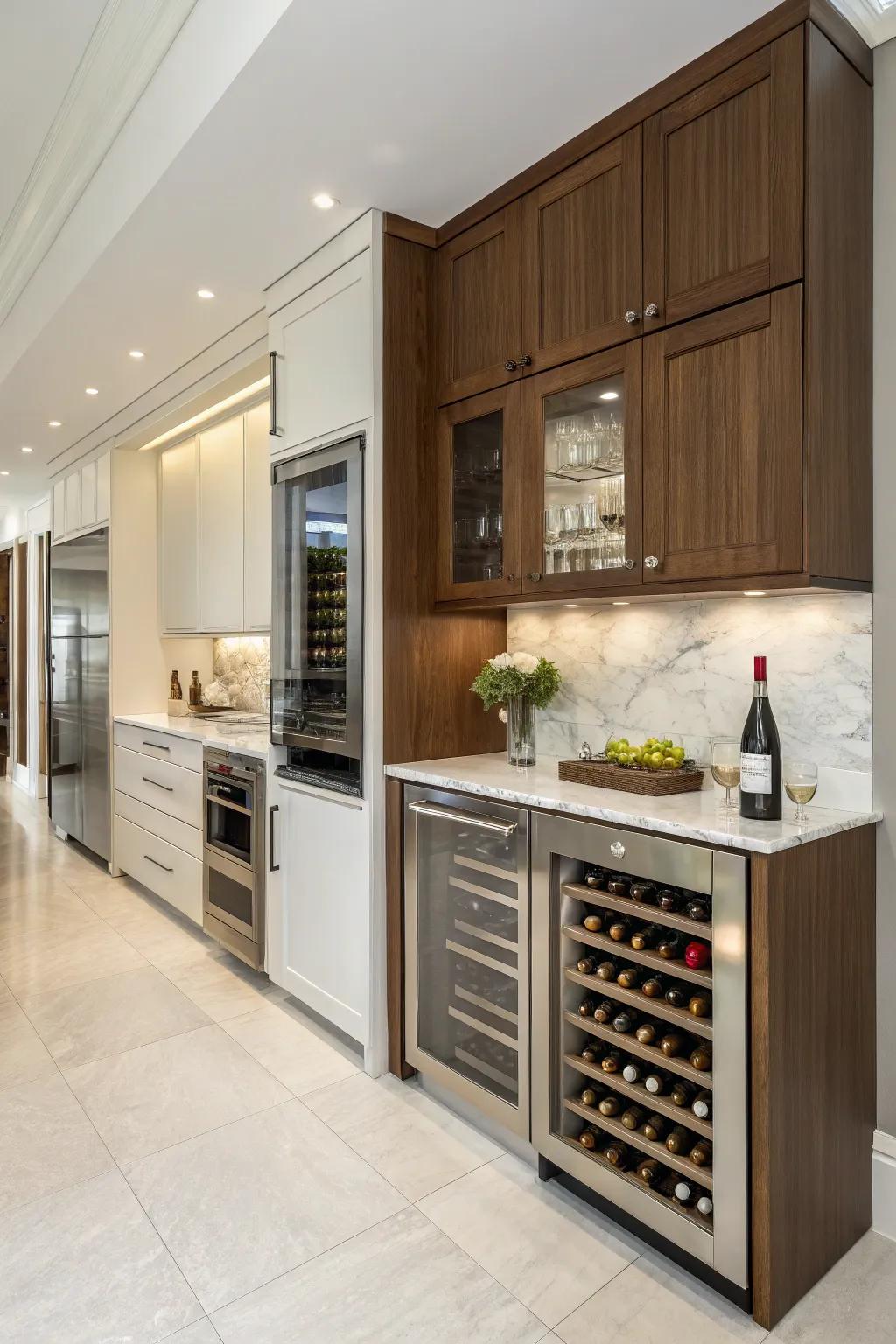Concealed wine storage presents a streamlined and subtle option.
