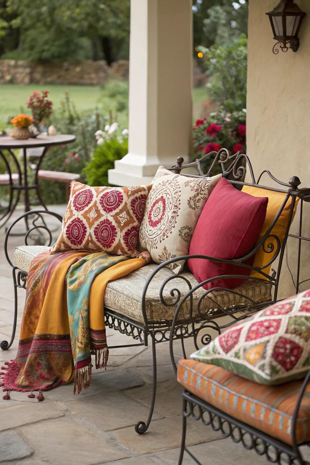 Playful patterns bring a lively touch to cast metal furnishings.