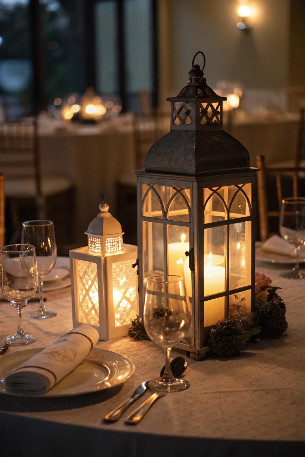 Lantern centerpieces illuminating the night with charm.