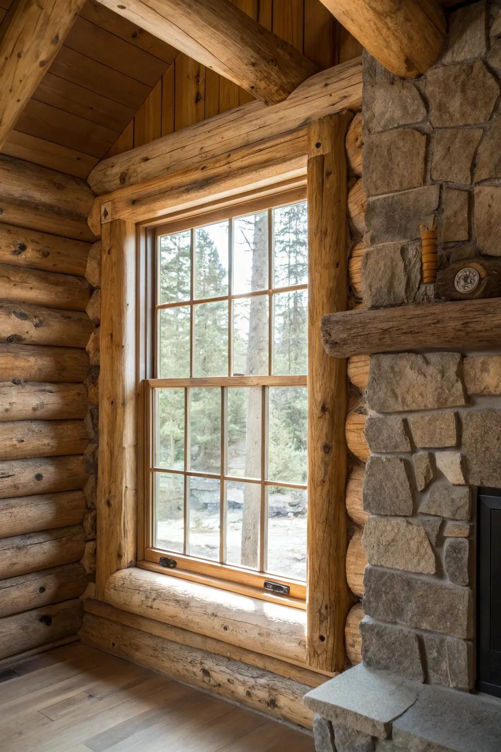 Log-style trim brings rustic charm to your windows.