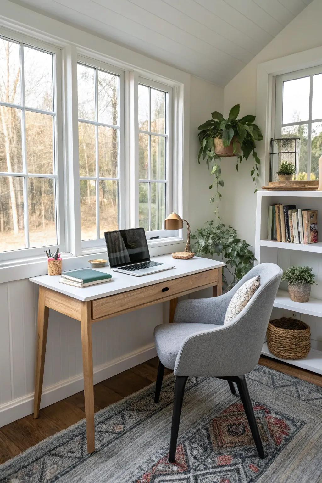 A home office nook adds functionality.