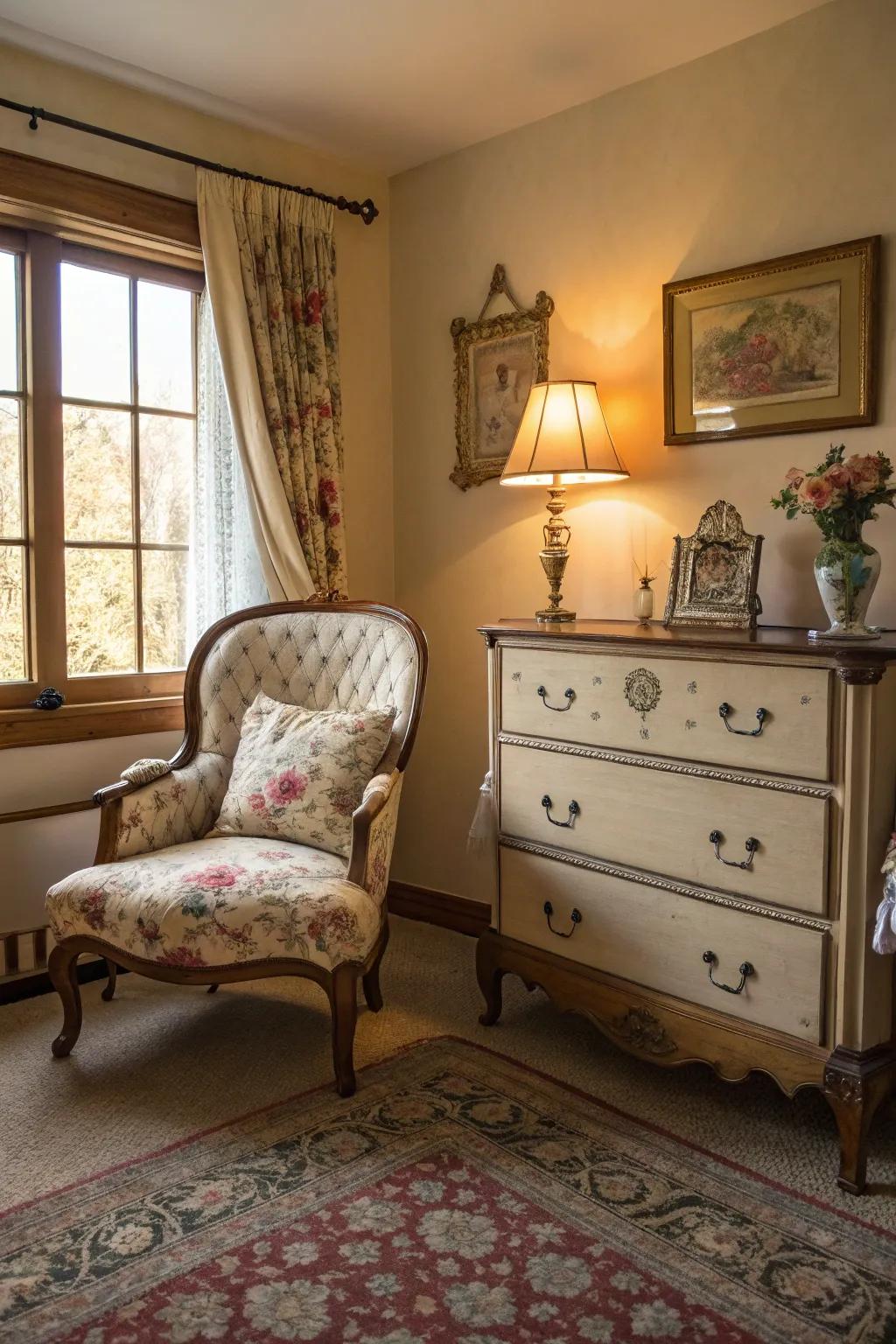 Vintage furniture adds character and history.