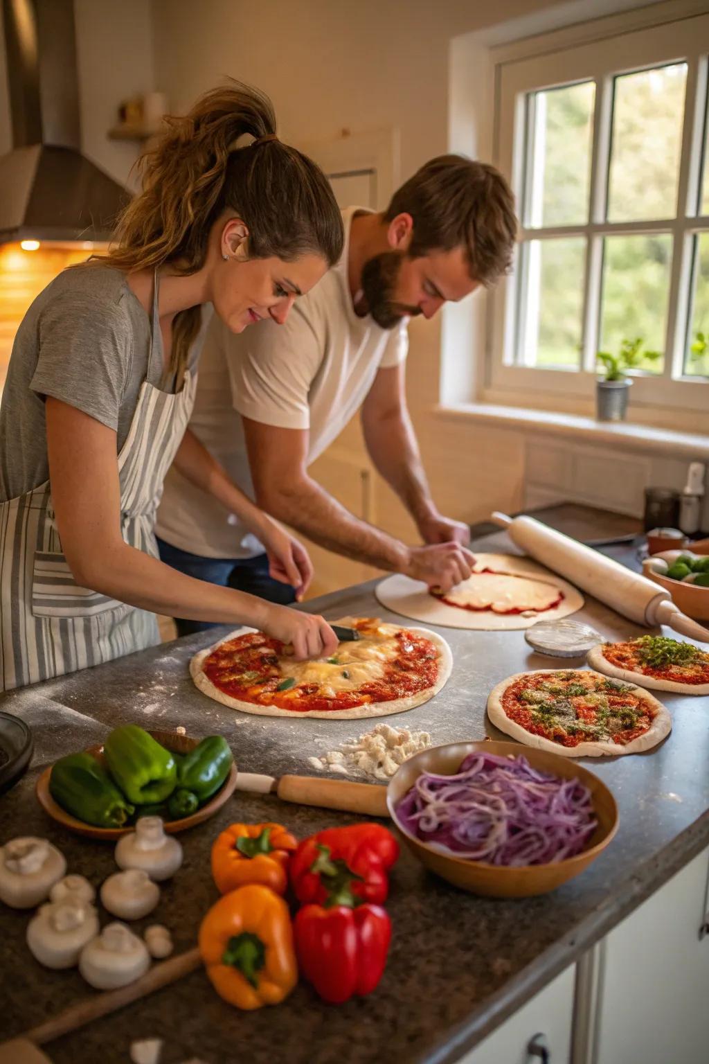 Craft personalized pizzas for a delicious and interactive date night.