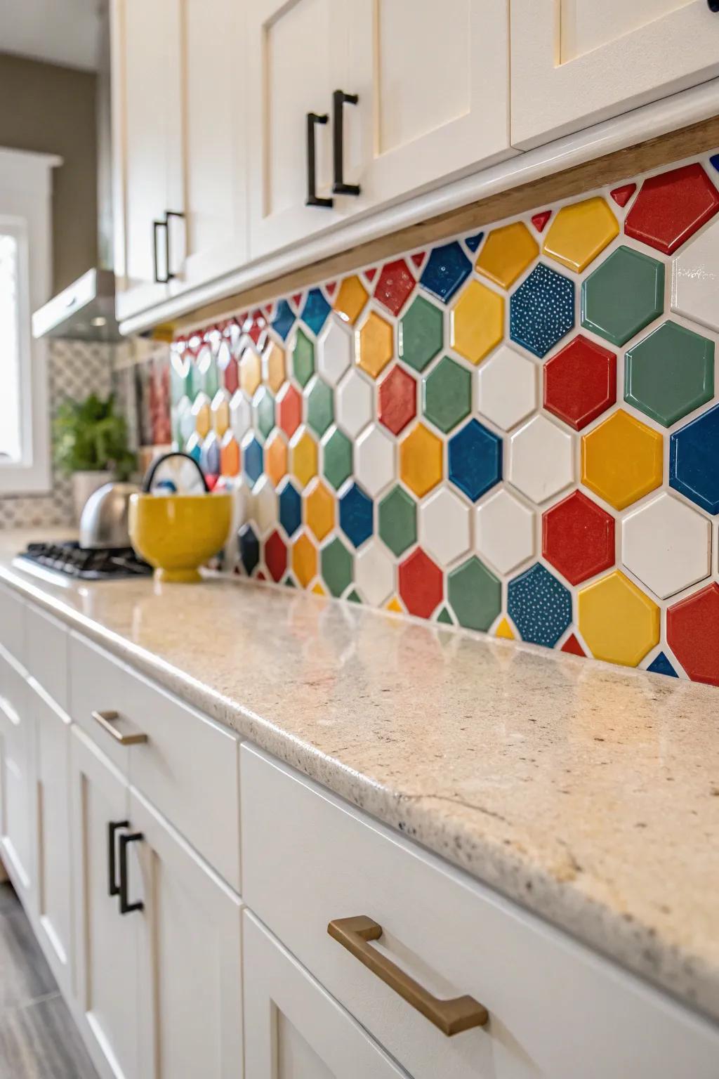 Geometric flair with hexagonal edge trims.