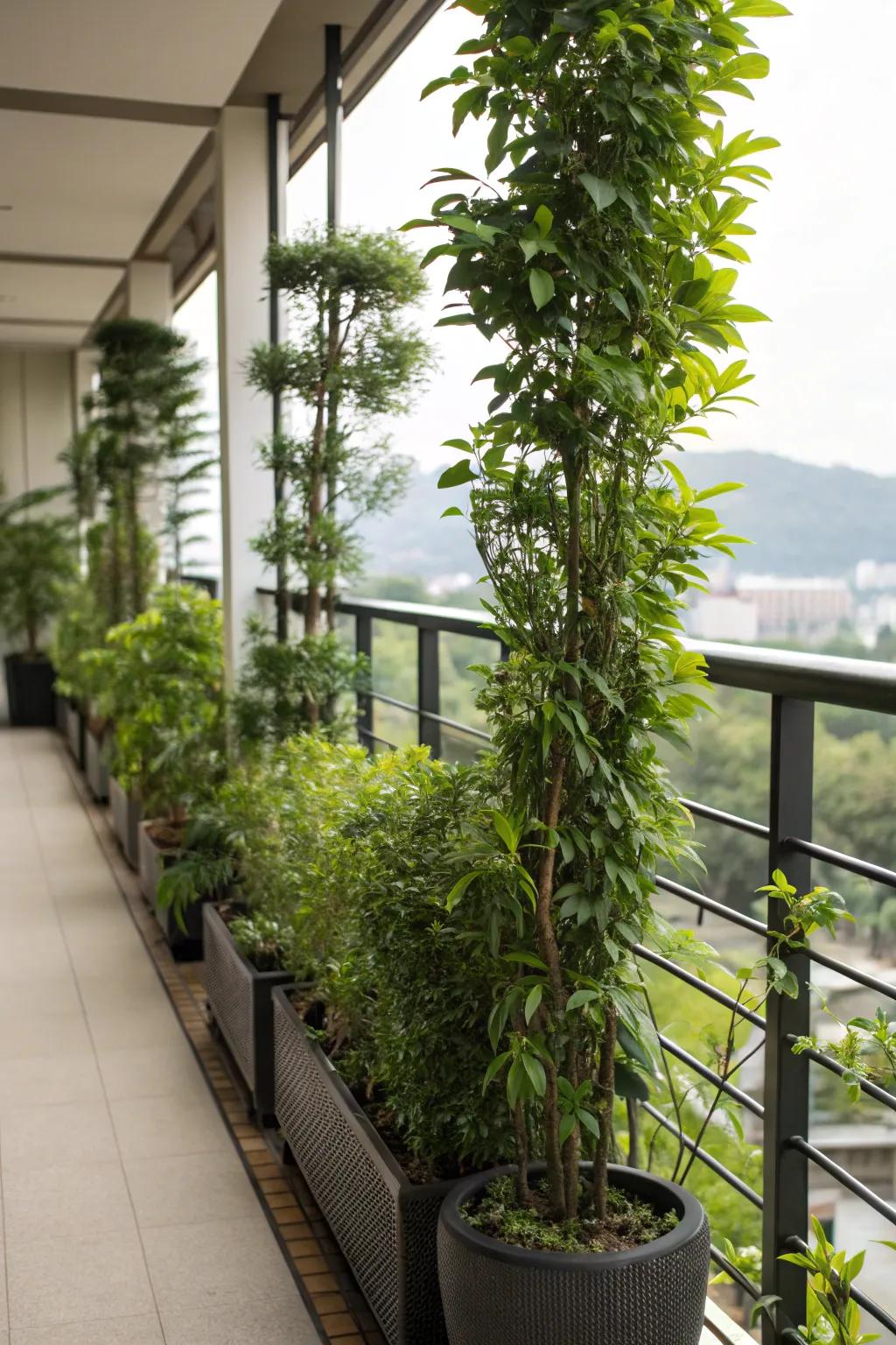 Botanical partitions offer seclusion and a touch of nature.