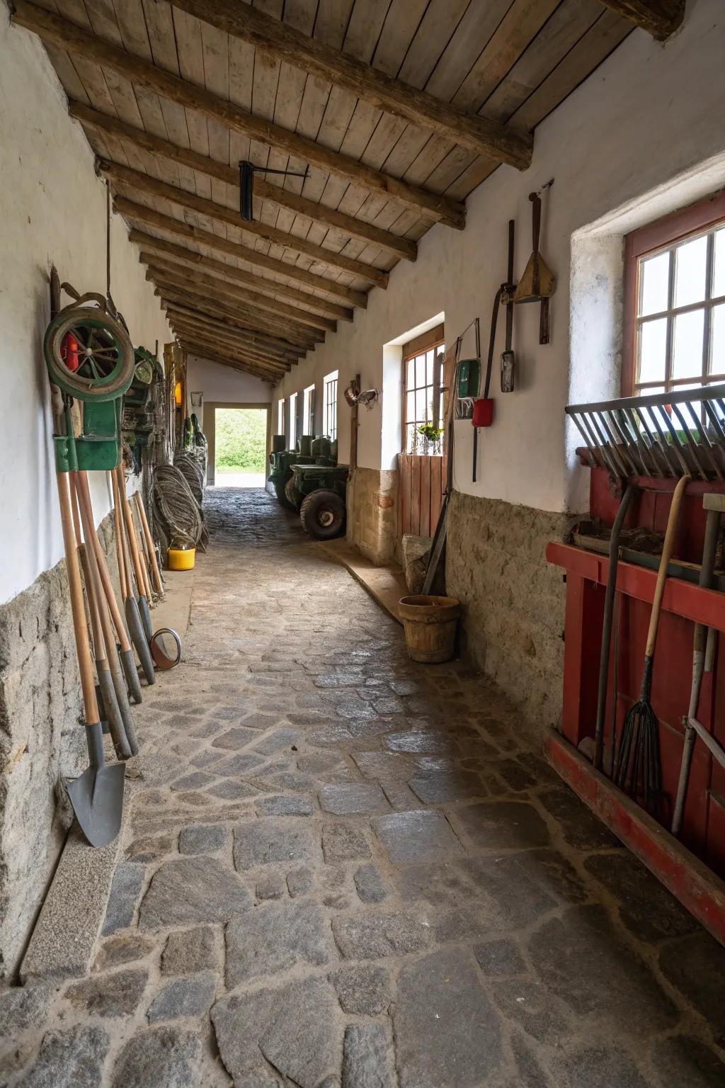 Stone dust provides a low-maintenance flooring option.