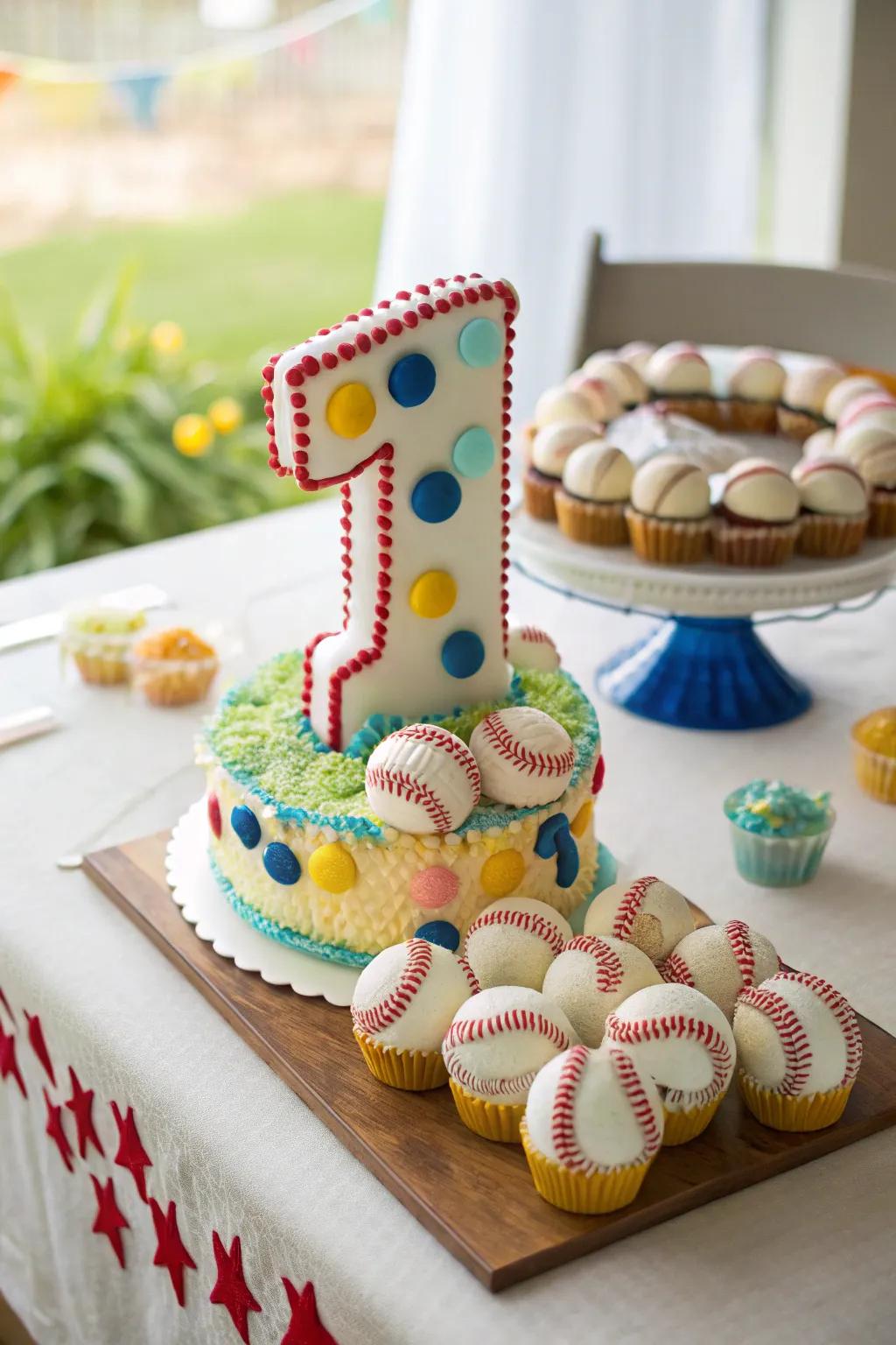 A number cake perfect for a baseball-themed birthday.