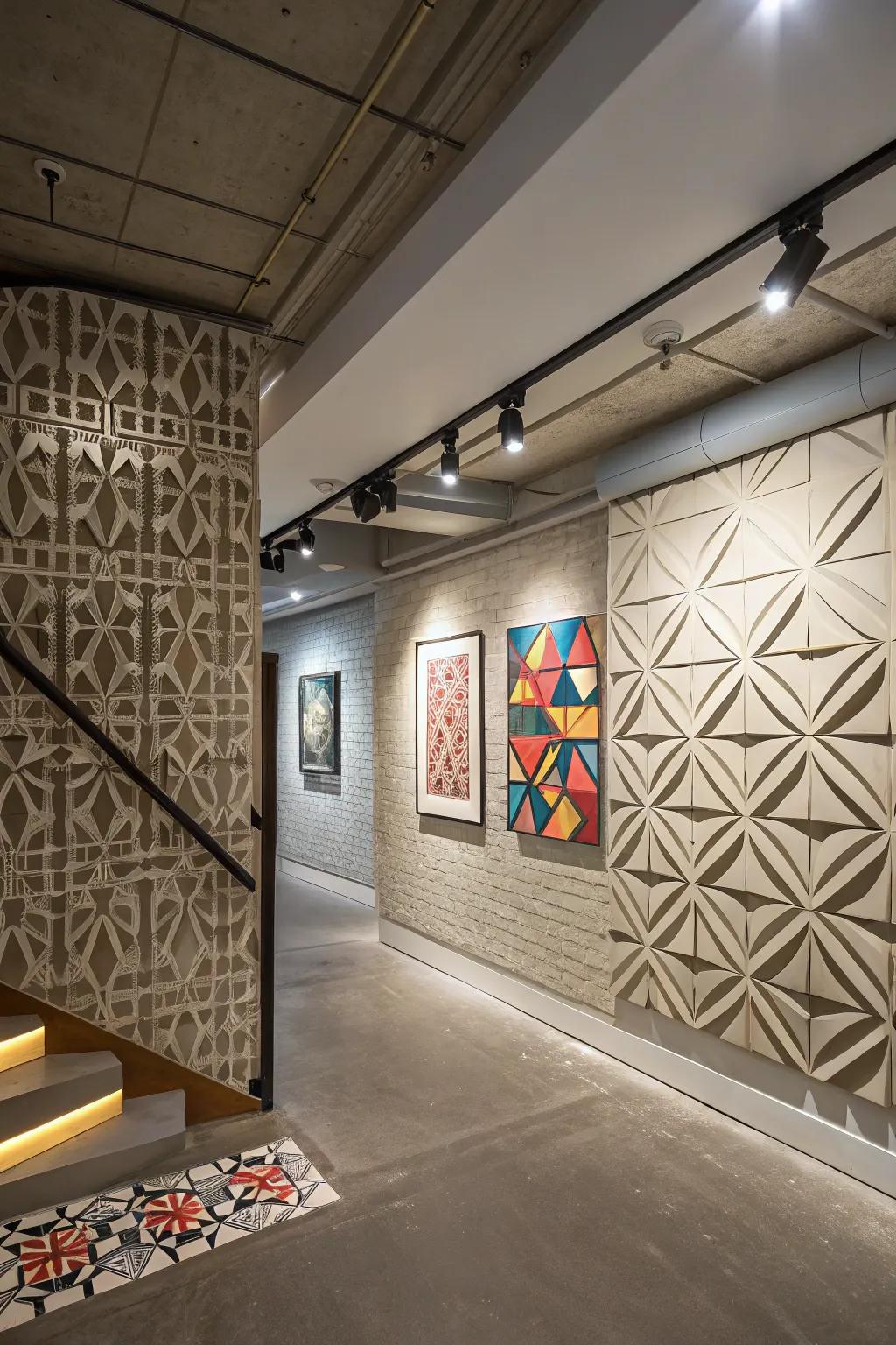 Geometric patterns add visual intrigue.