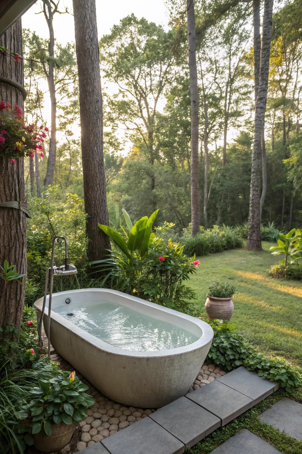 Immerse yourself in nature with an outdoor tub experience.