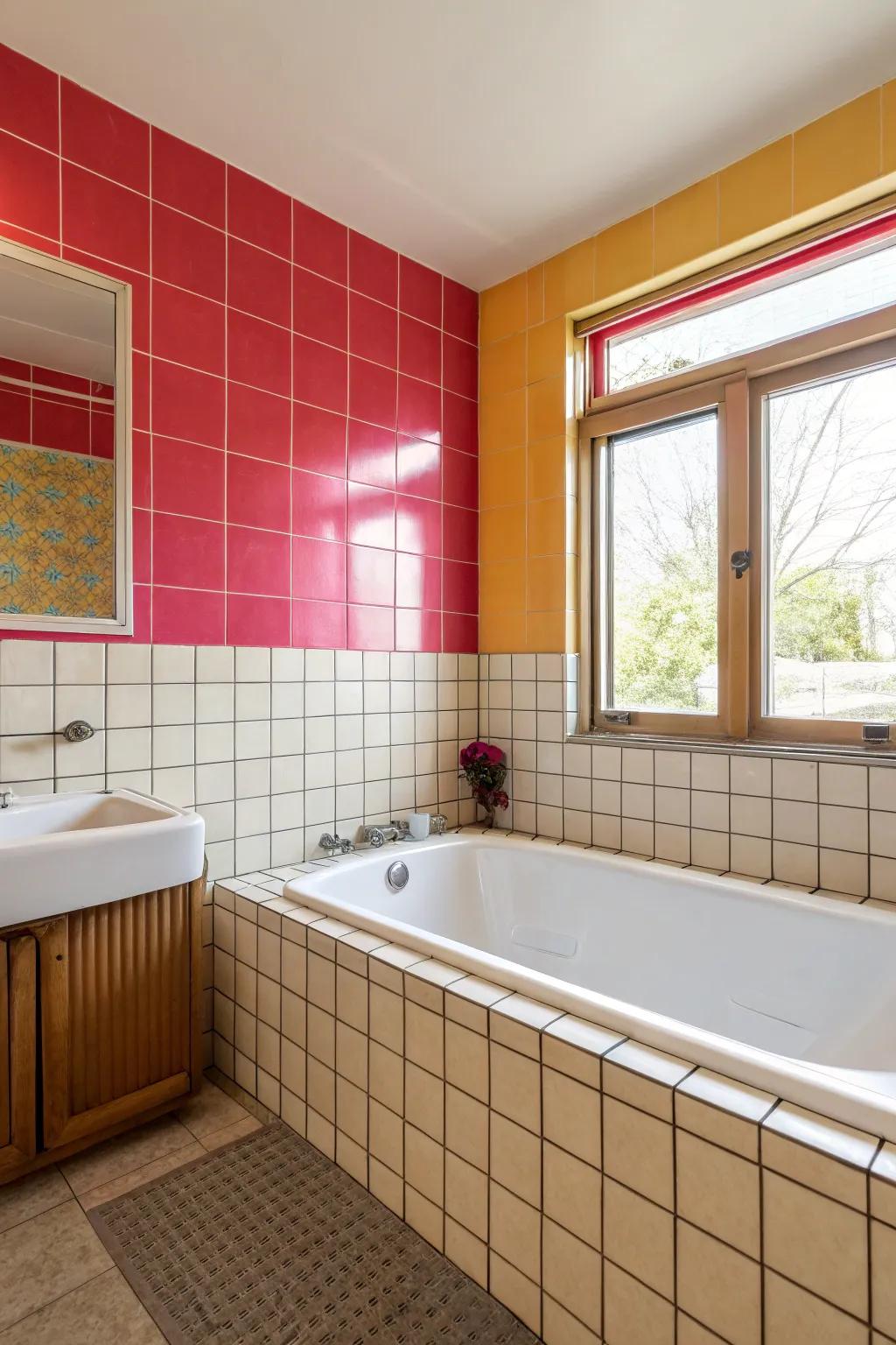 A pop of color adds personality to this bathroom.