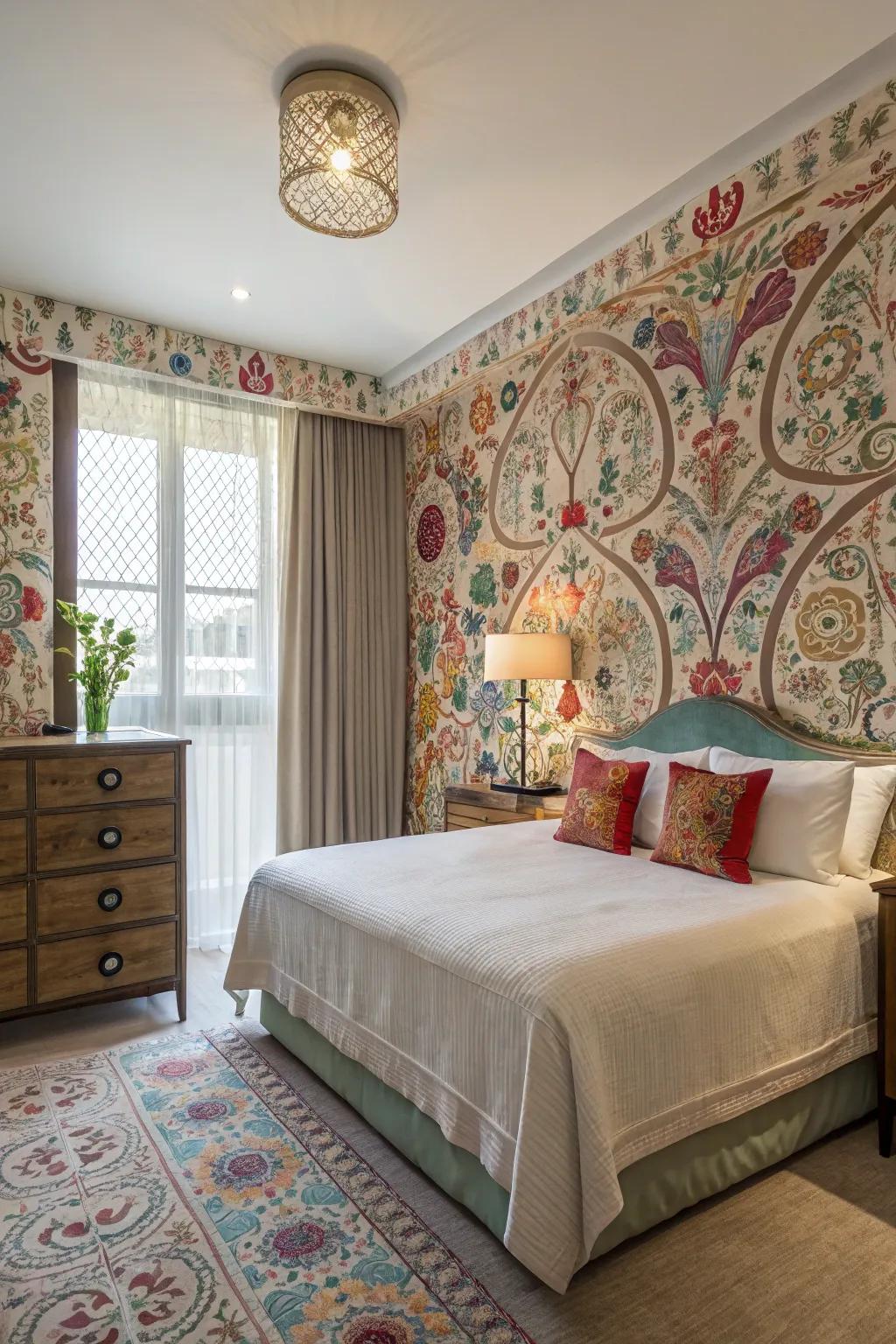 Wallpaper may have a striking and fashionable effect in your bedroom.
