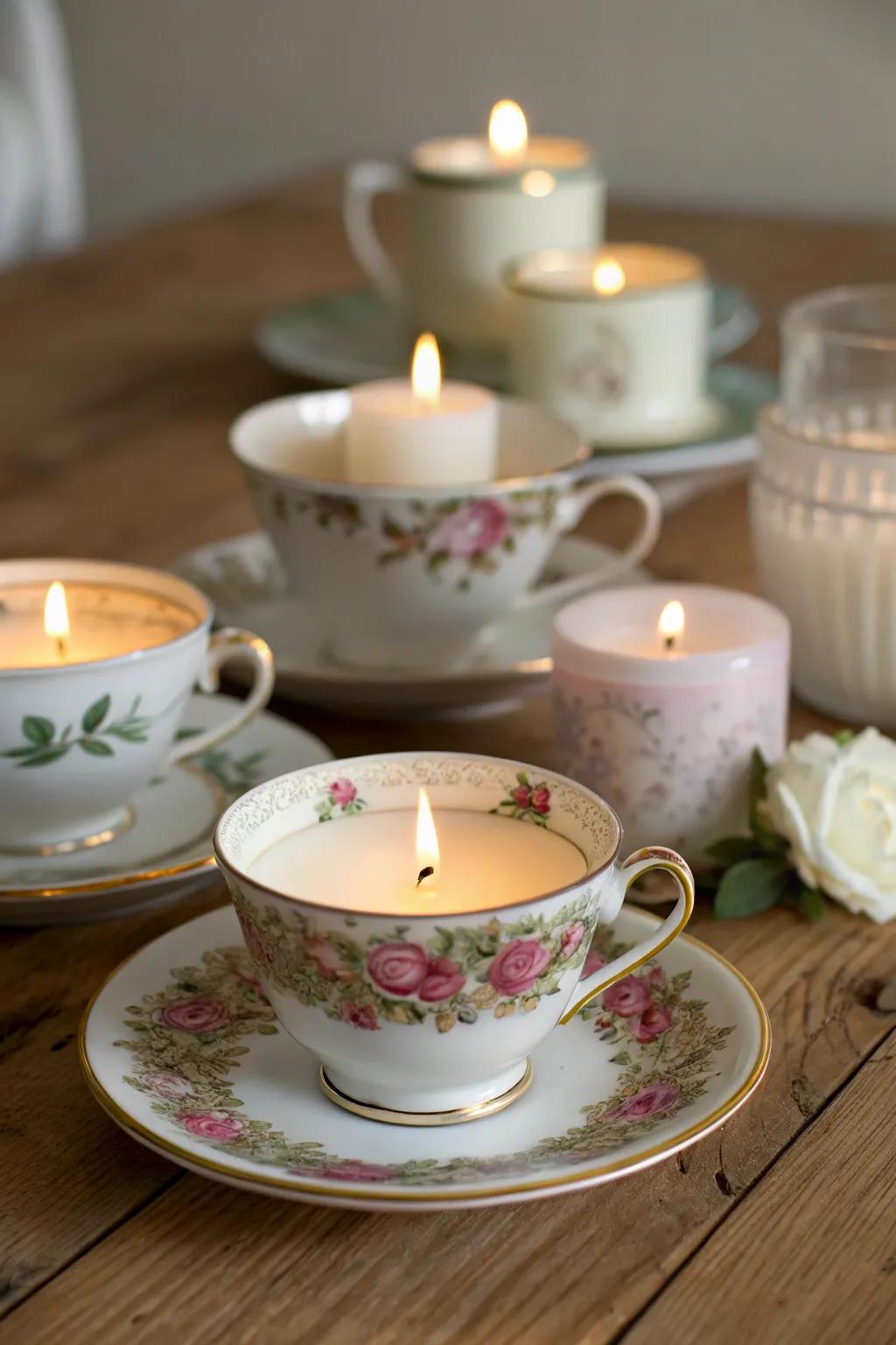 Create ambiance with teacup candles.