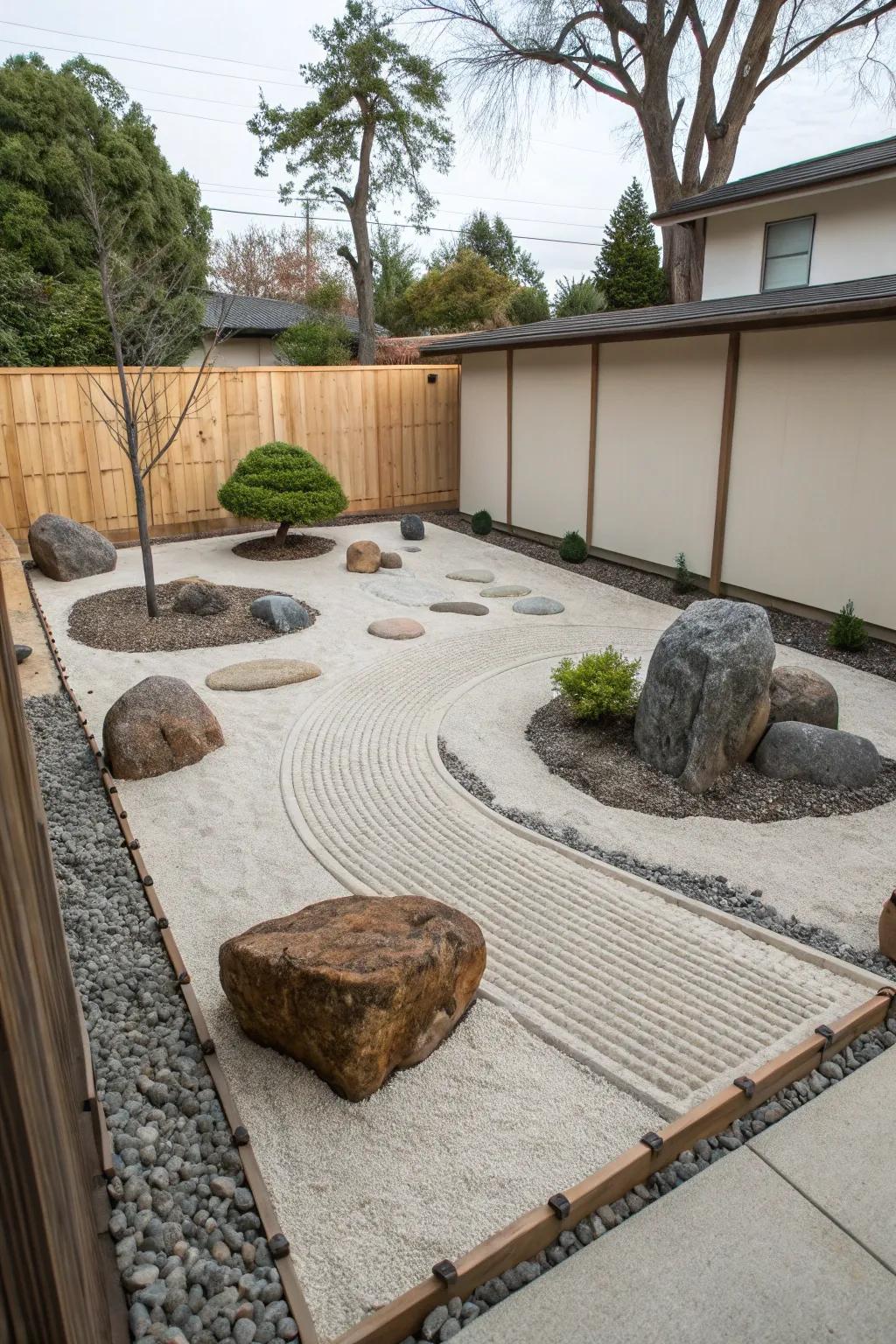 A Zen garden offers a tranquil space for meditation and reflection.