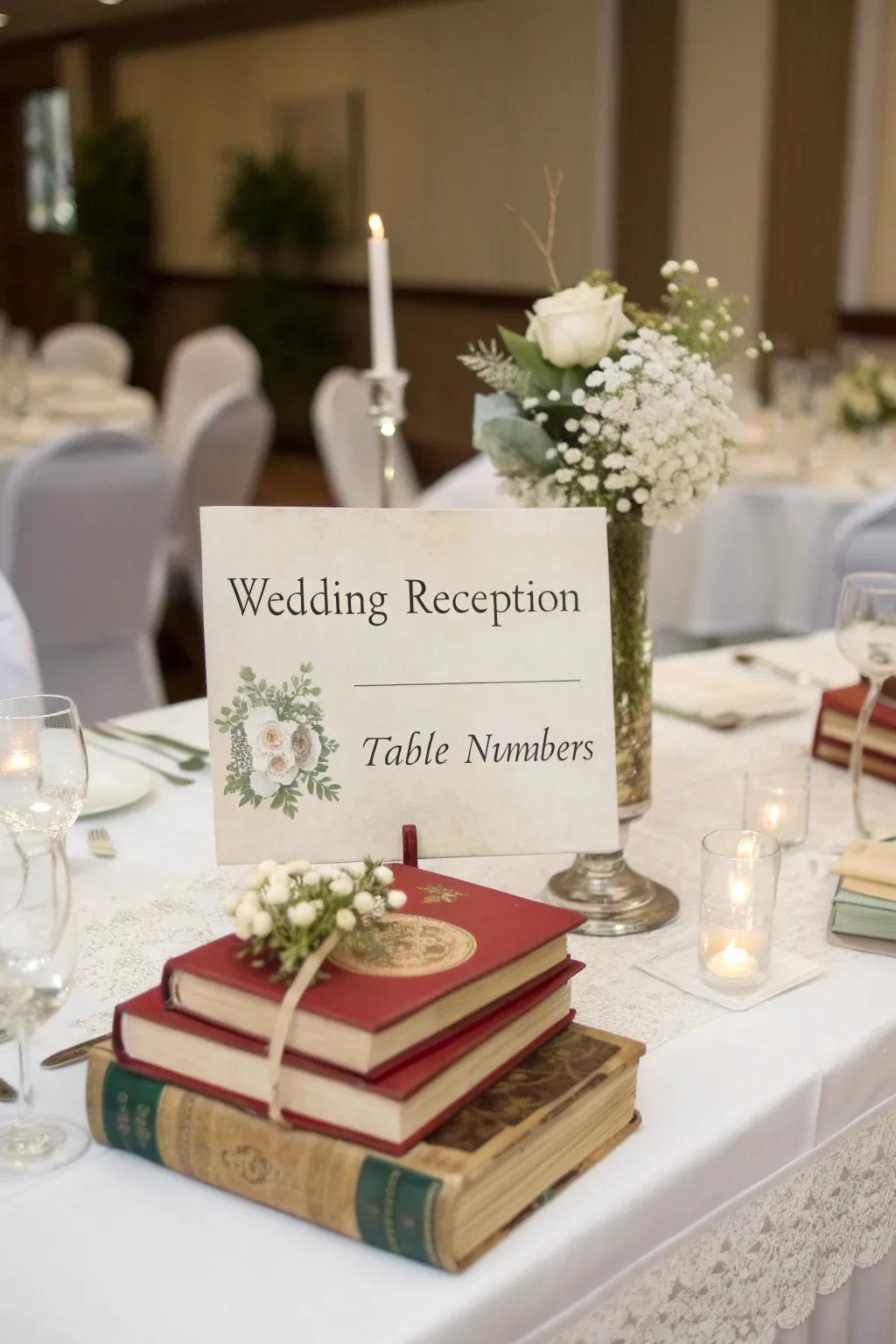 Literary table numbers add a touch of sophistication to events.