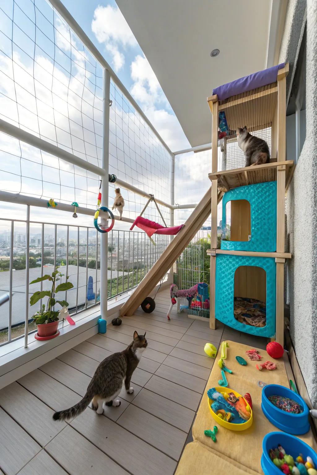 Interactive play zones keep your cats entertained and vigorous.