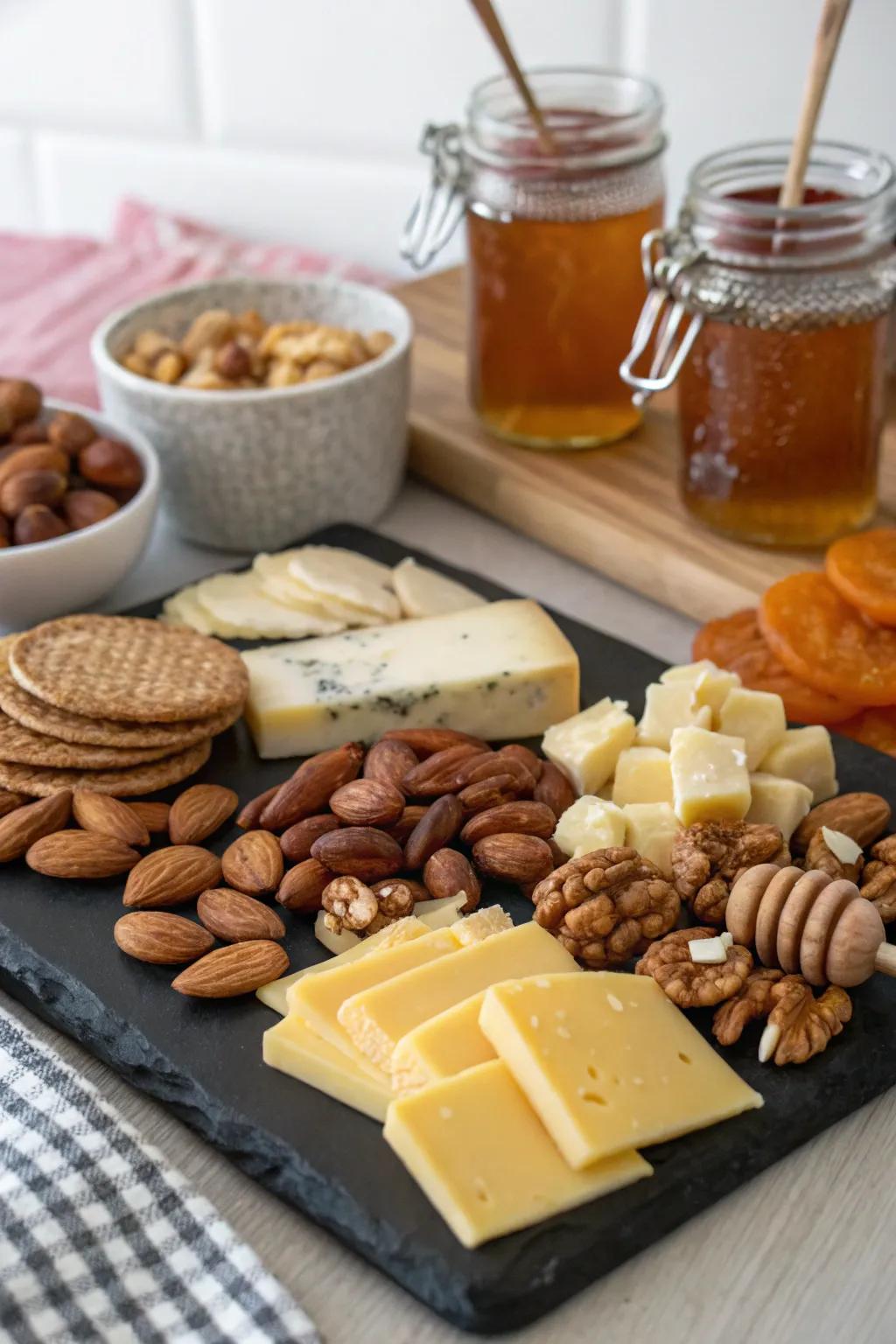 A nut-focused charcuterie board layout.