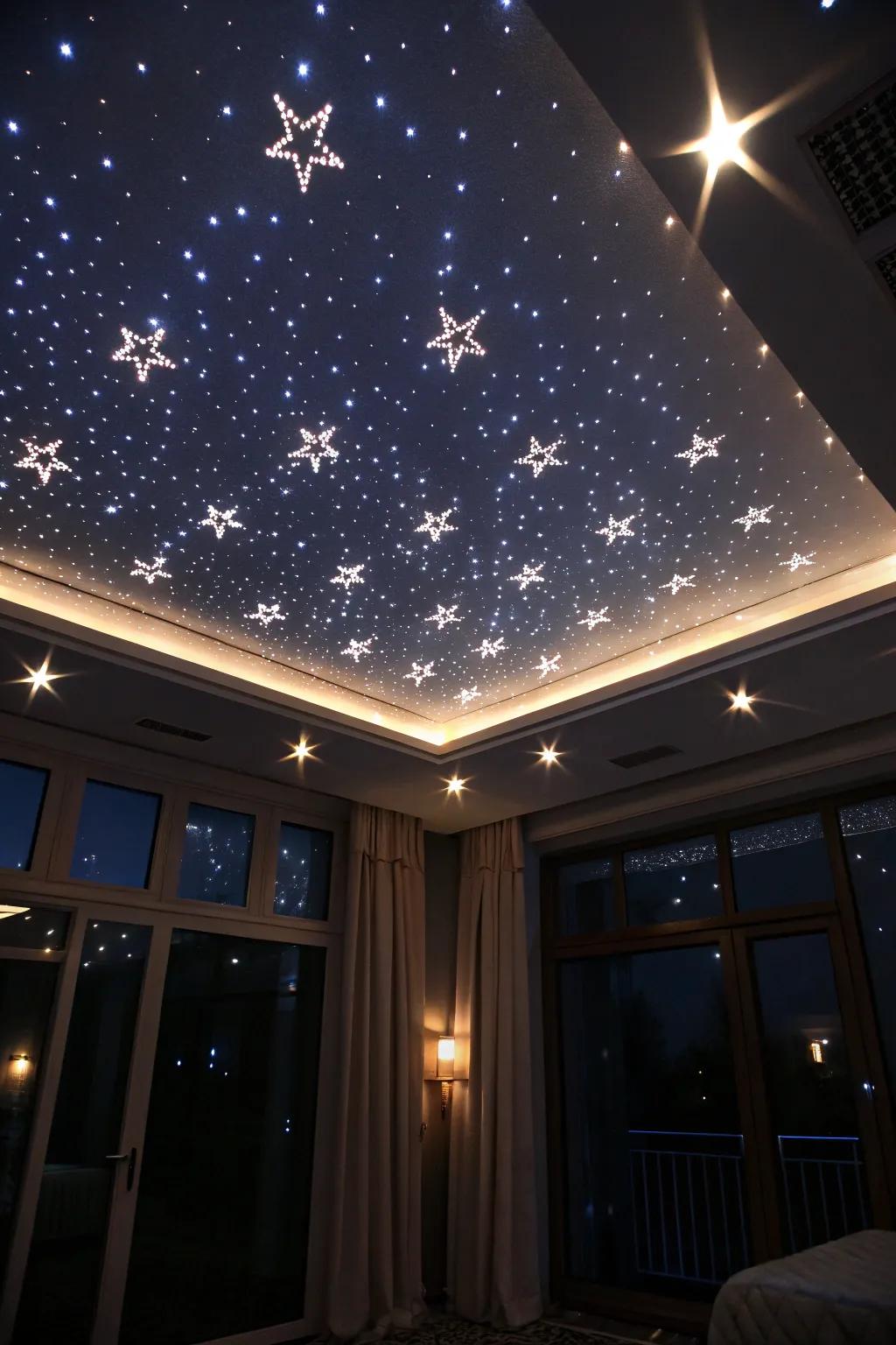 Starry night lights creating a mesmerizing ceiling ambiance.