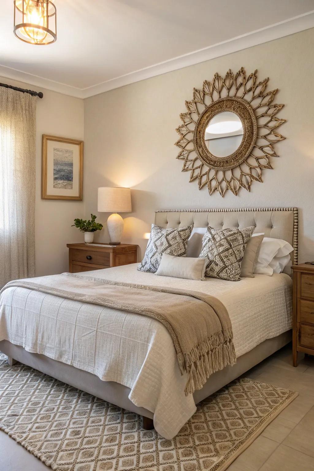 Simple decor enhancing the clean and serene vibe of the bedroom.