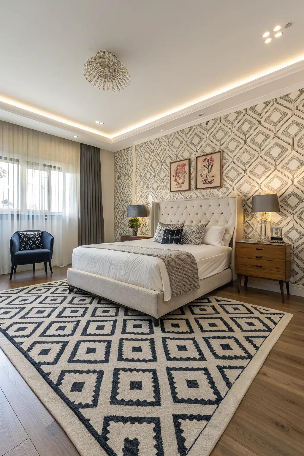 Patterned shapes energize your bedroom with modern flair.