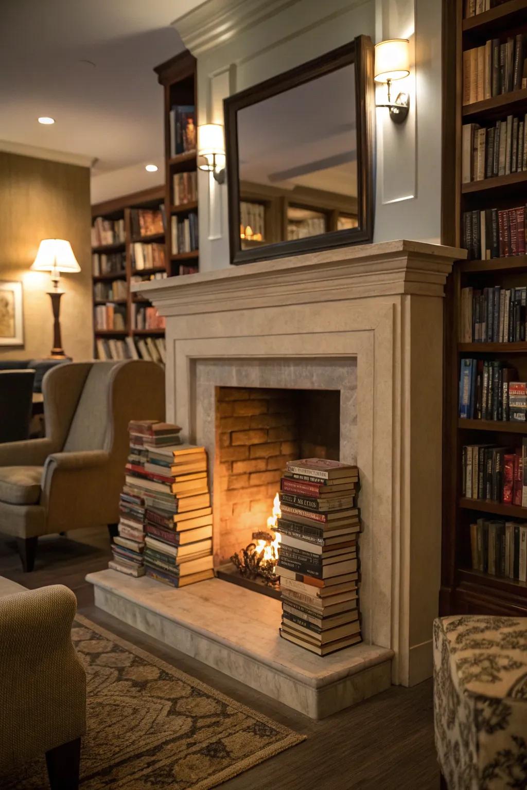 Transform your unused fireplace into an inviting book nook.