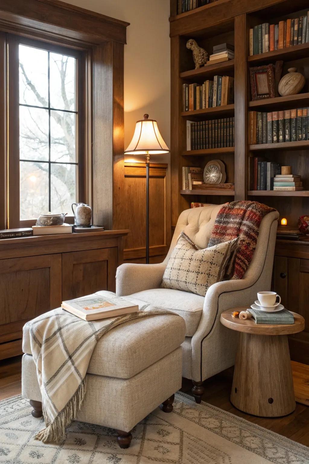 A reading nook providing a peaceful escape.