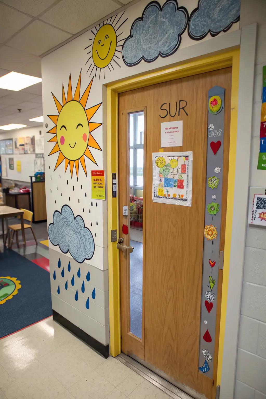 A weather-themed door that engages with meteorological wonders.