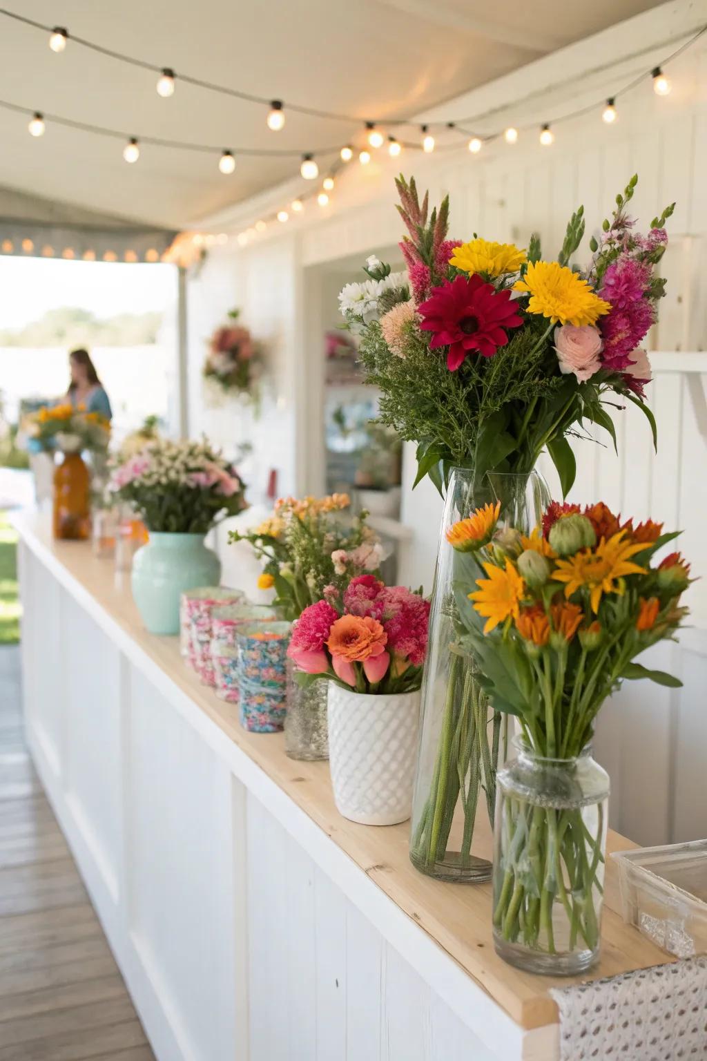 A DIY bouquet bar offering guests a creative and lasting memento of the brunch.